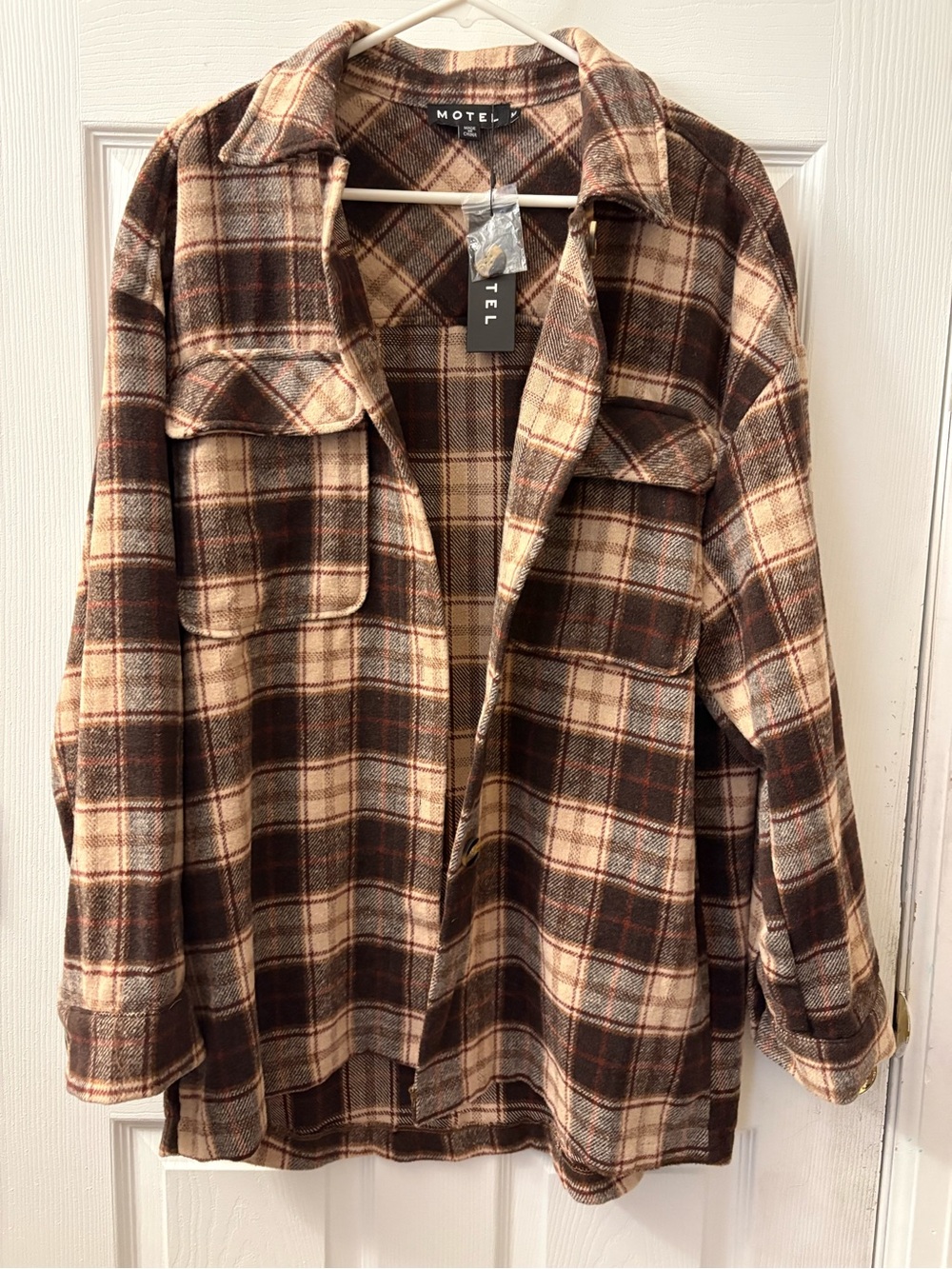 Motel Rocks Brown Plaid Utility Shacket
